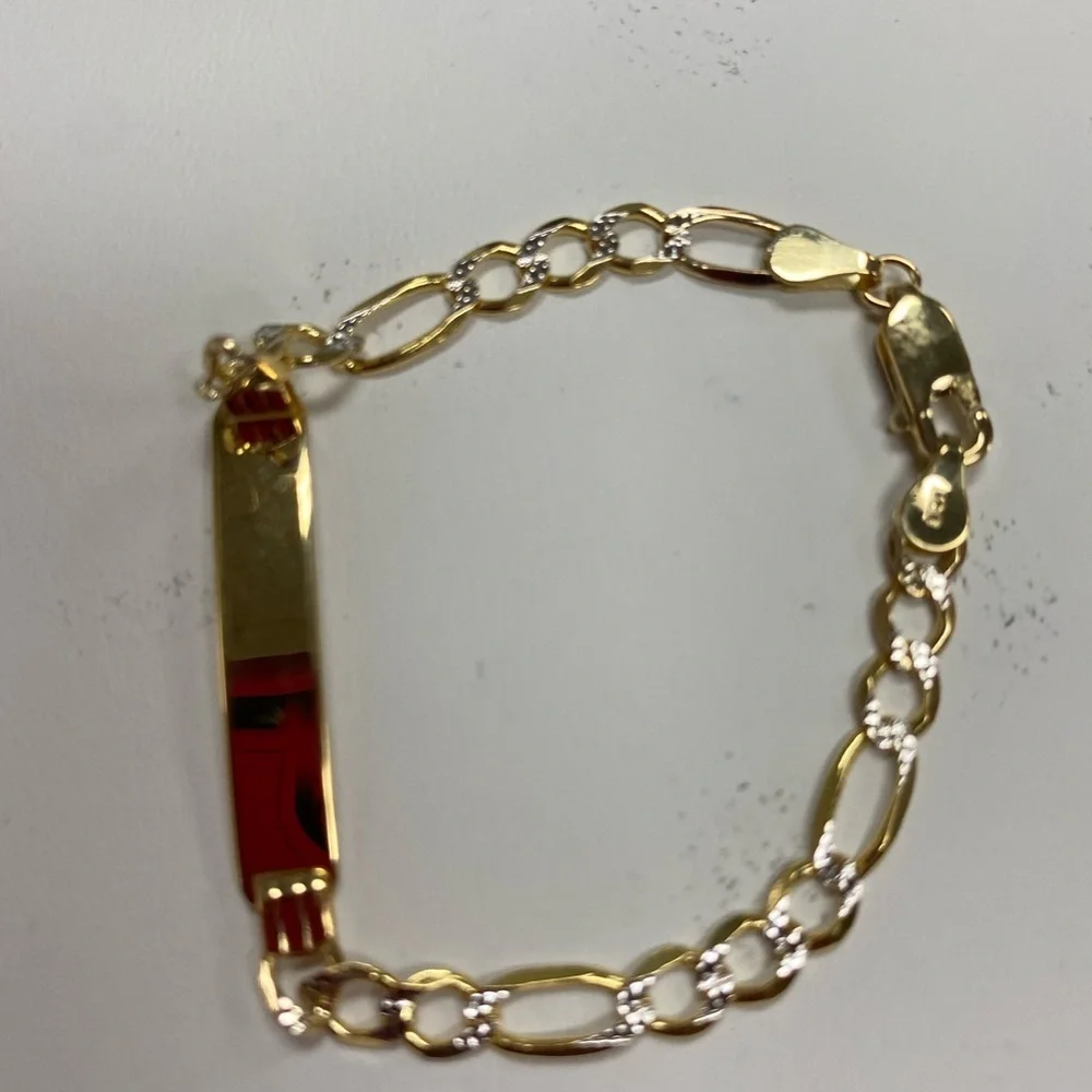 Solid 14K Yellow Gold Figaro Baby ID Bracelet 6 inches